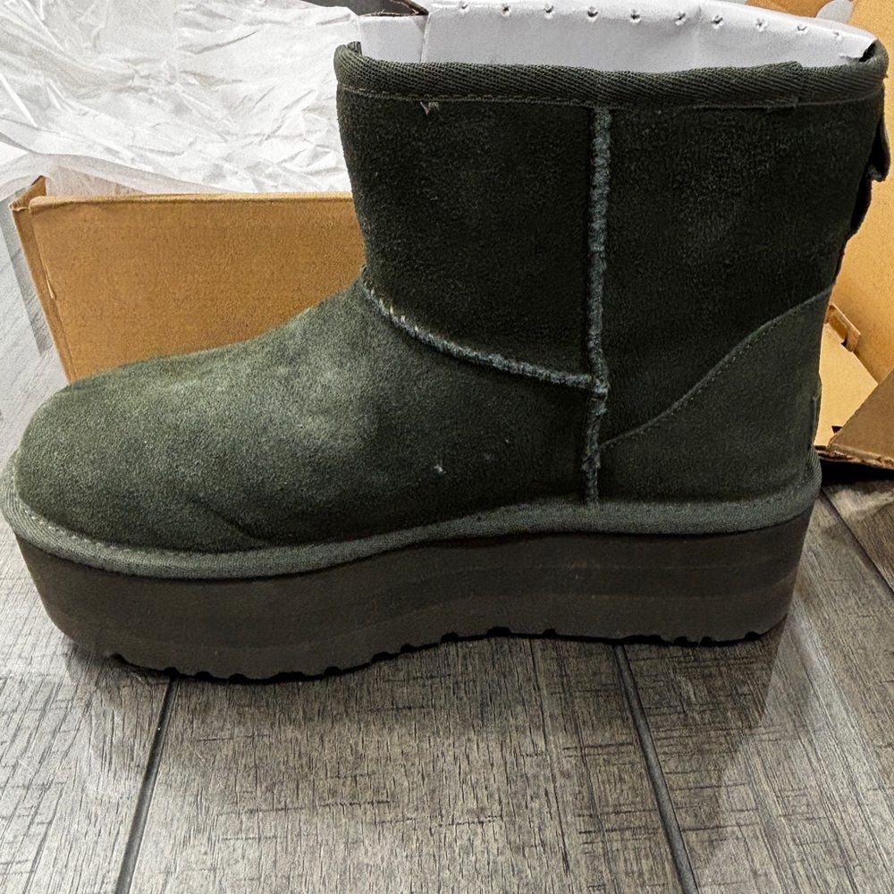 UGG Women's Short Platform Winter Boots in Dark Olive Green